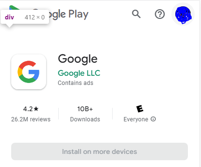 Google app in Google play Store